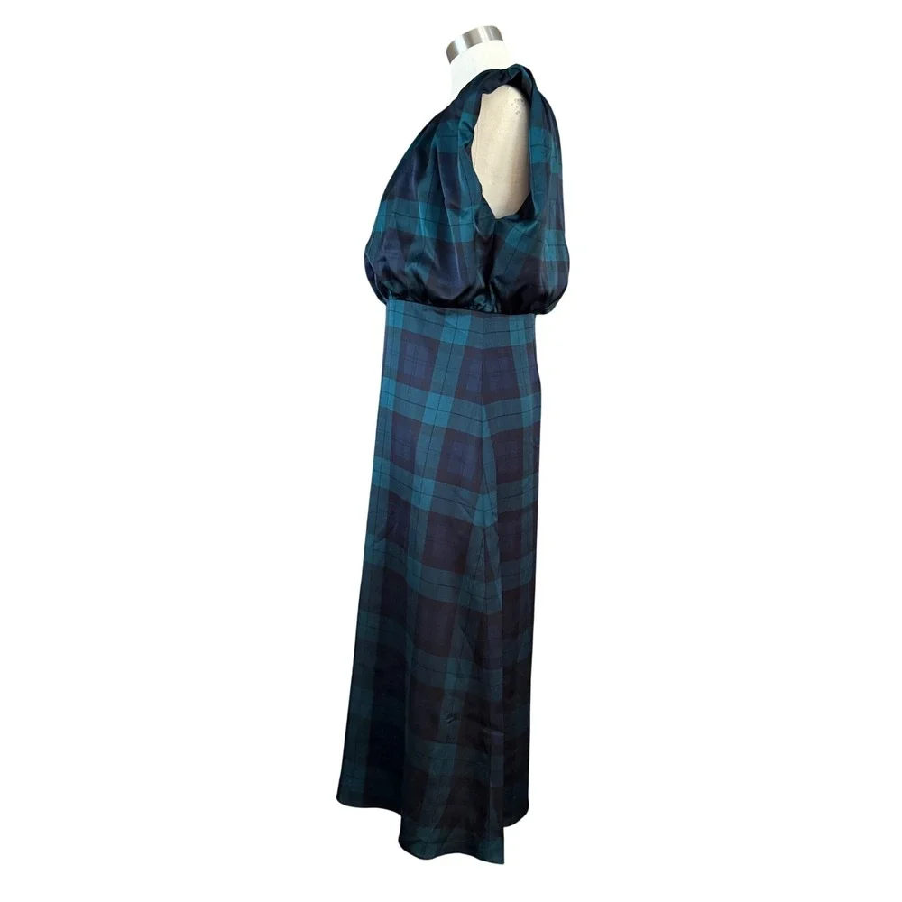 Ann Taylor Tartan Cap Sleeve Midi Dress Rainforest Size 6